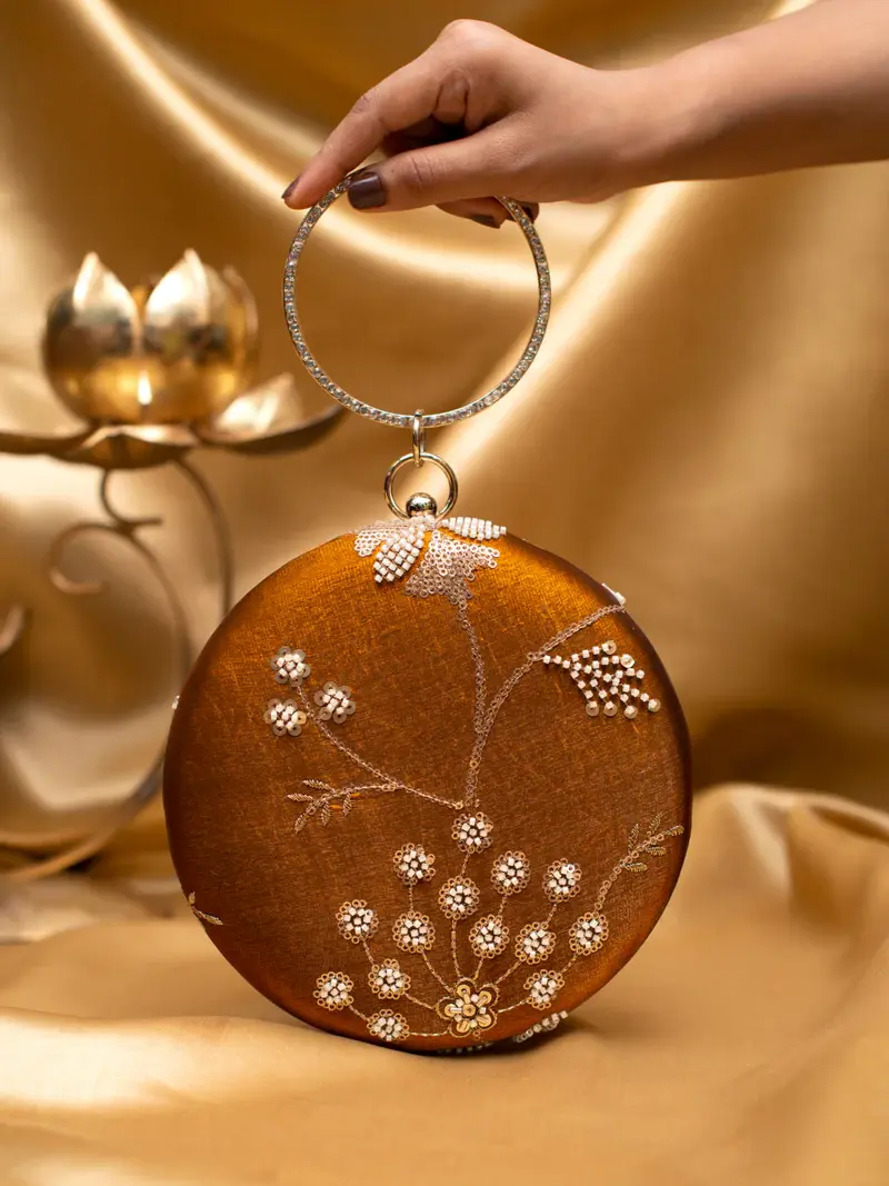 Woman Branches Blooming in Autumn Glow Round Clutch