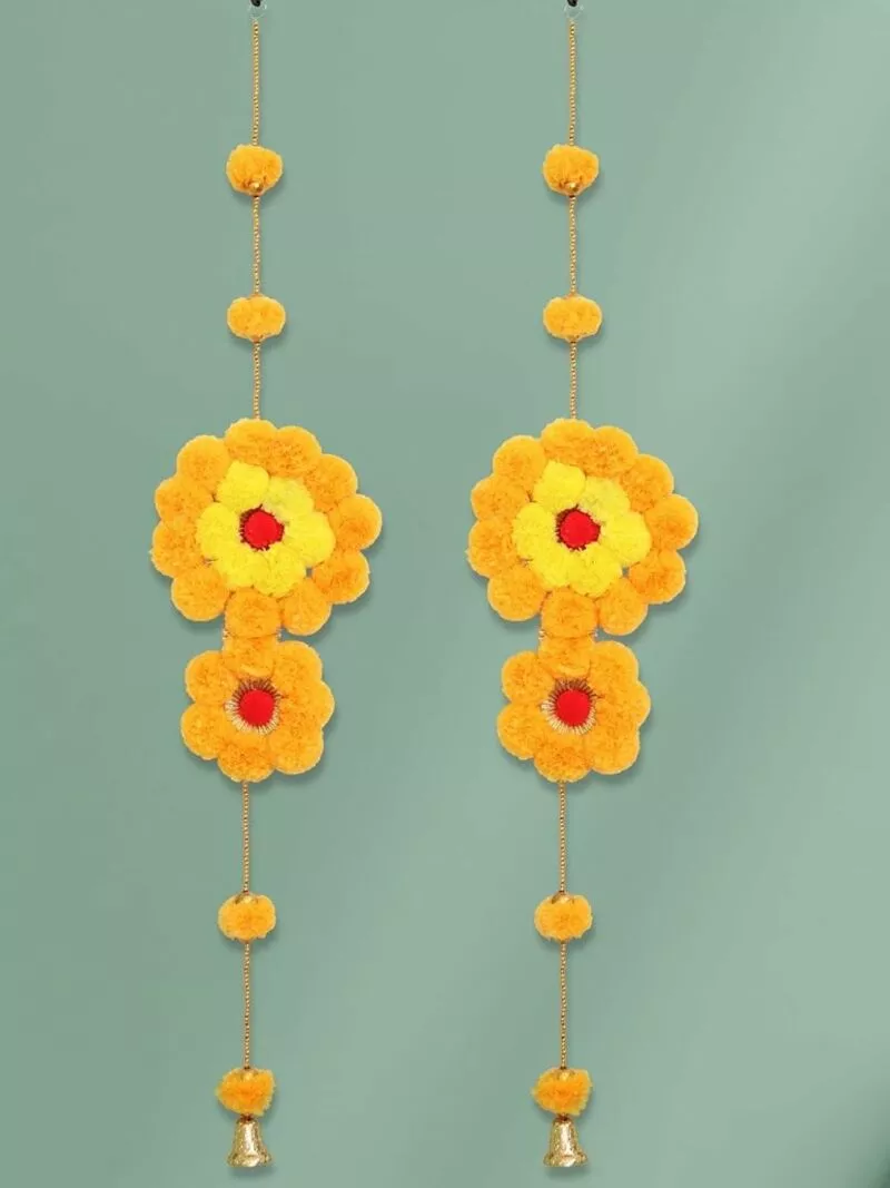 Handmade Artificial Marigold Fluffy Flowers Door&Wall Hanging For Home/Office Decoration