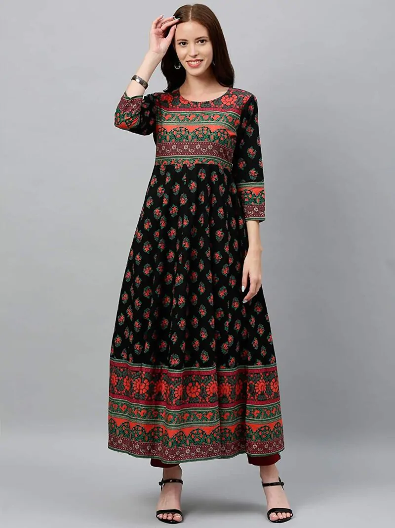 Women's Cotton Buta Print Black Anarkali Kurta