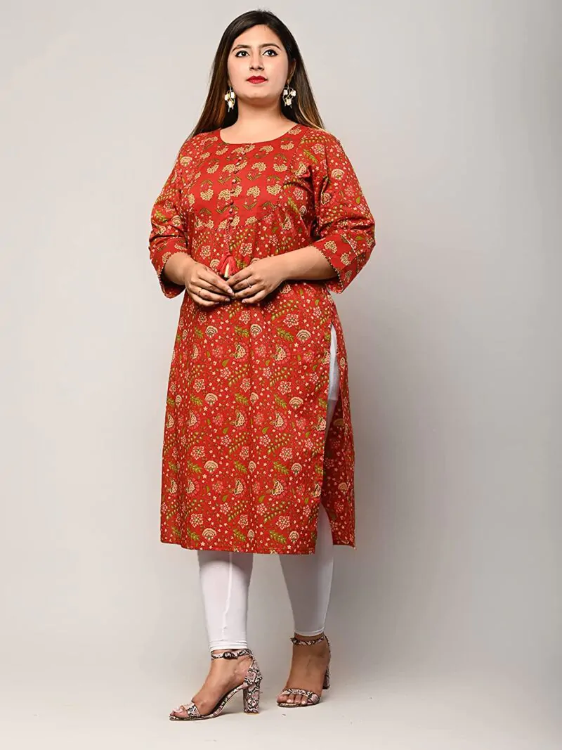 Women Floral Print, Printed Pure Cotton Plus Size Straight Kurta (Dark Red)