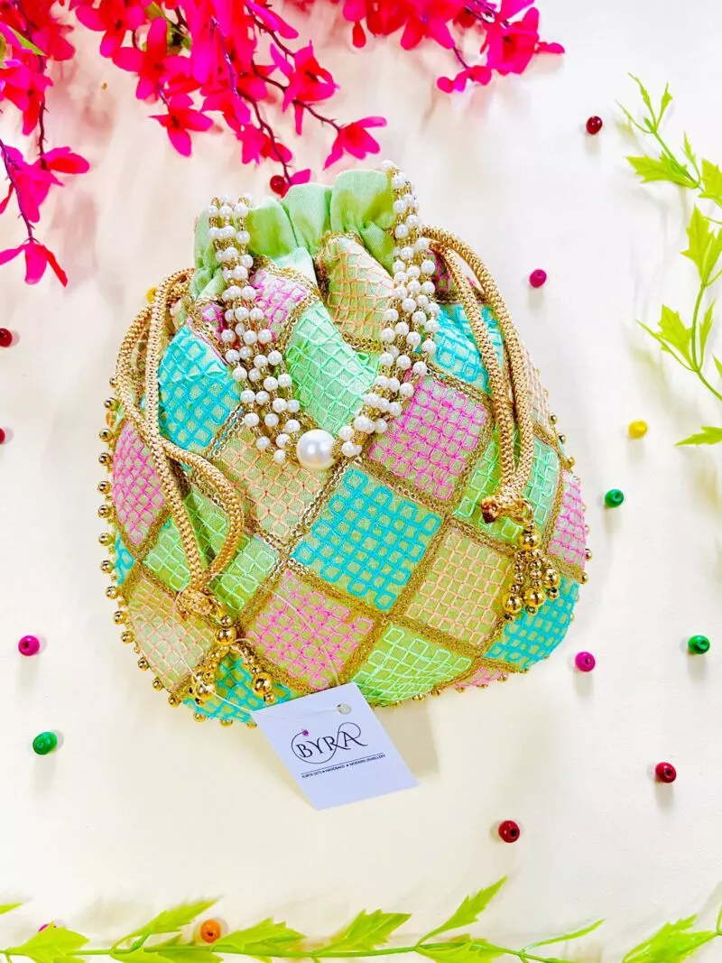 Multicolor Thread Embroidered Green Potli for Women