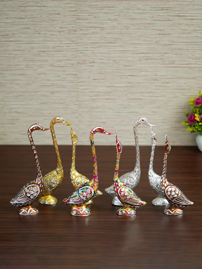 Set of Four Kissing Swan Couple Handcrafted Decorative showpiece(Colorful, Golden, Silver,Brown)