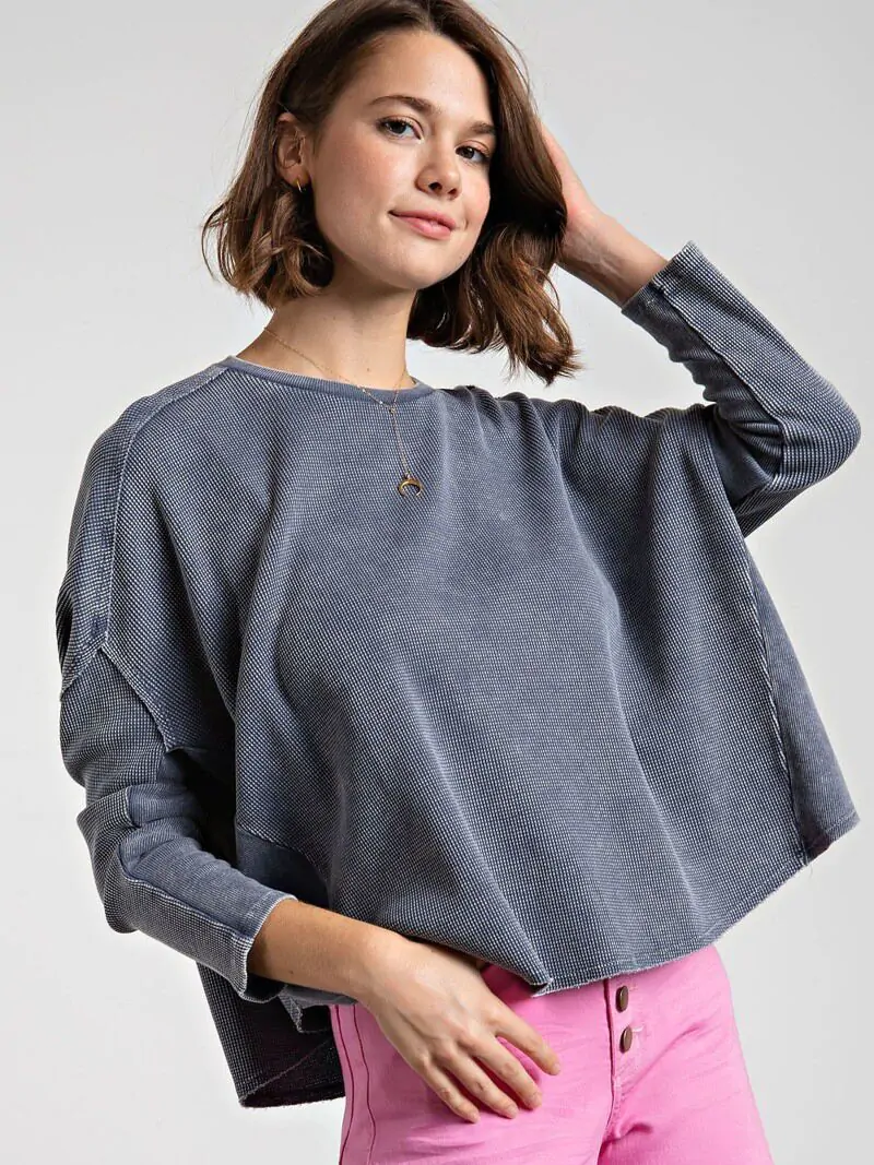 Women washed Grey Thermal Top