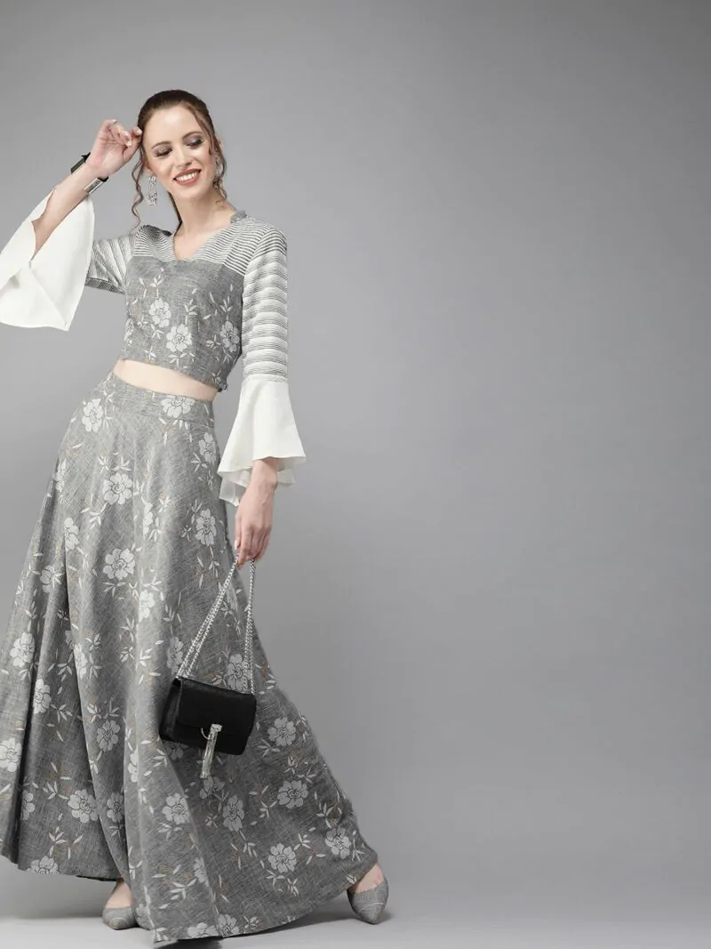Grey Ready To Wear Lehenga With Blouse