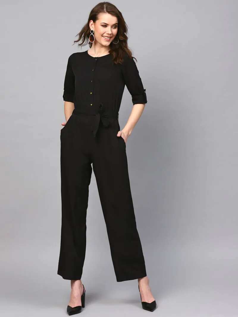 Black Solid Basic Jumpsuit