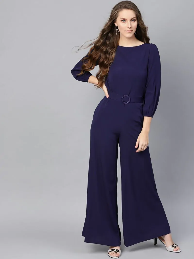 Women Navy Blue Solid Basic Jumpsuit