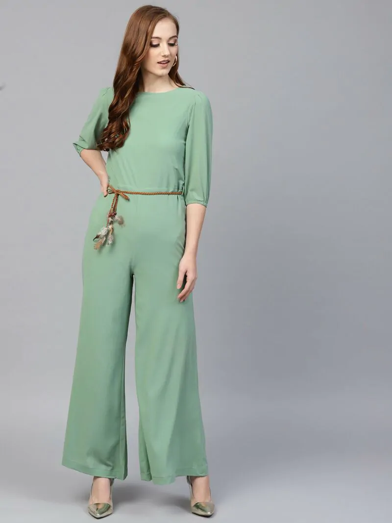 Green Solid Basic Jumpsuit