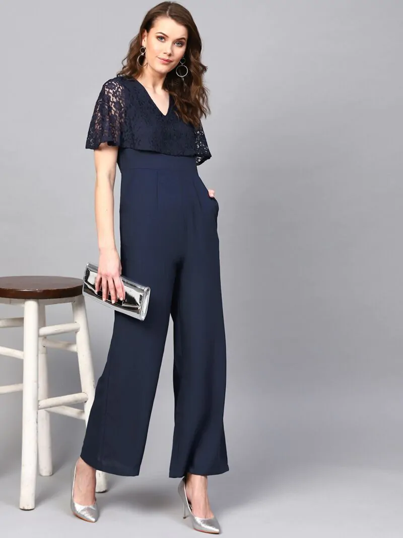 Navy Blue Solid Basic Jumpsuit