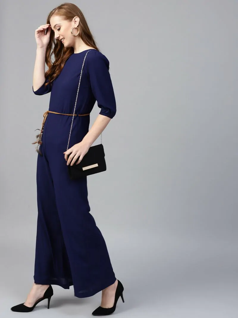 Navy Blue Solid Basic Jumpsuit
