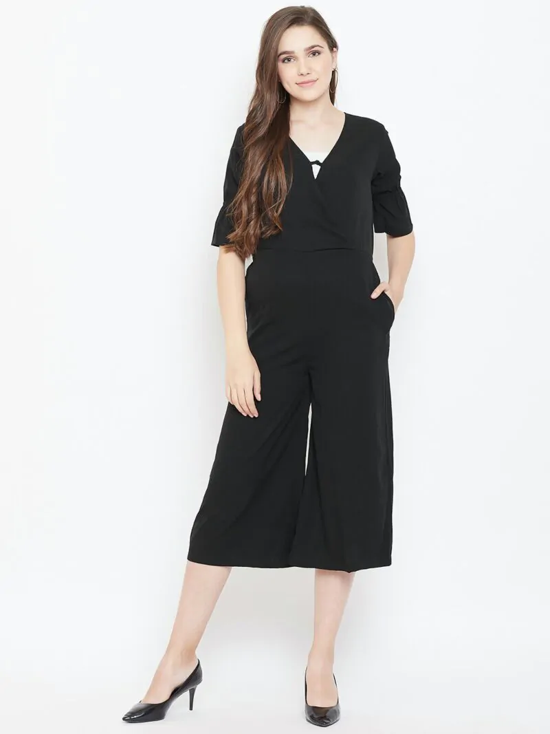 Women Black Solid Culotte Jumpsuit