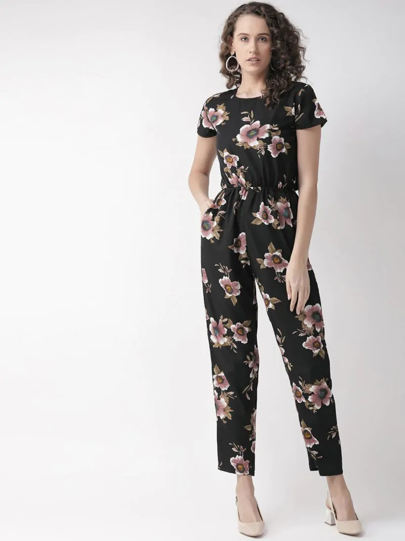Women Black & Brown Printed Basic Jumpsuit