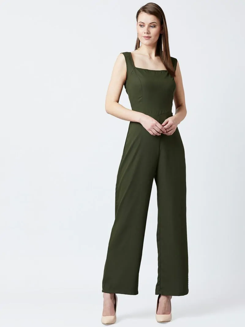 Women Green Solid Basic Jumpsuit