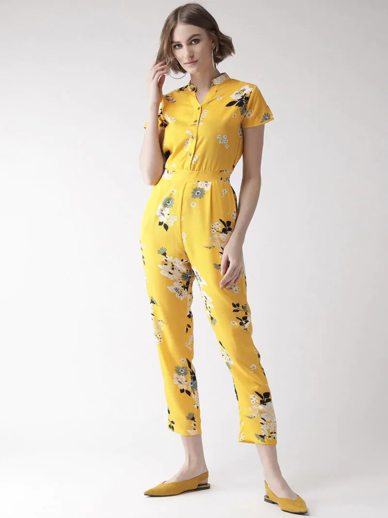Women Yellow & Off-White Printed Basic Jumpsuit