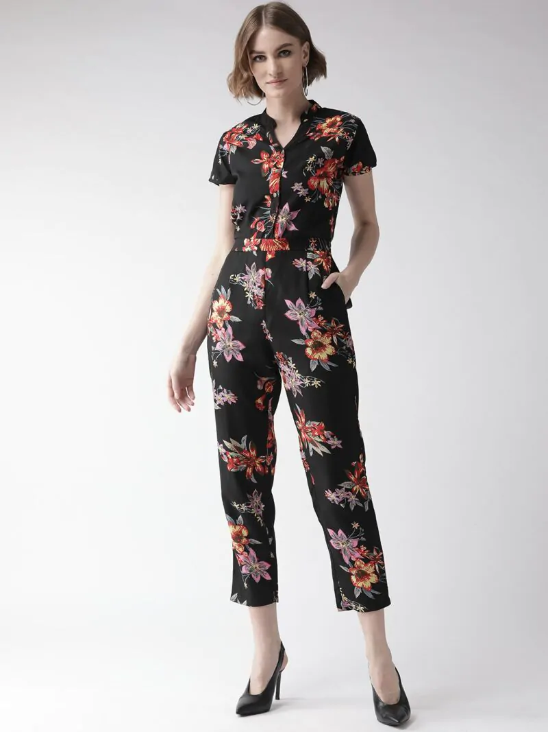 Women Black & Red Printed Basic Jumpsuit