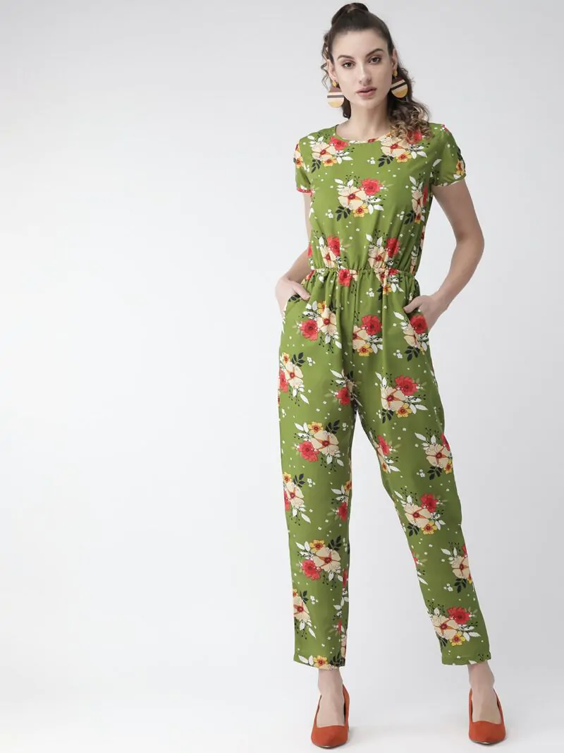 Women Green & Yellow Printed Basic Jumpsuit