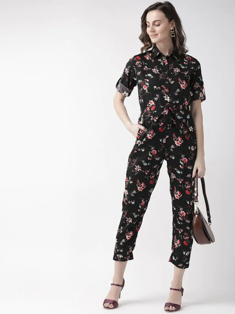 Women Black & Red Printed Basic Jumpsuit