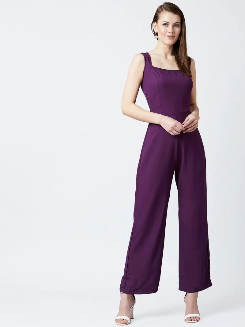 Women Purple Solid Basic Jumpsuit