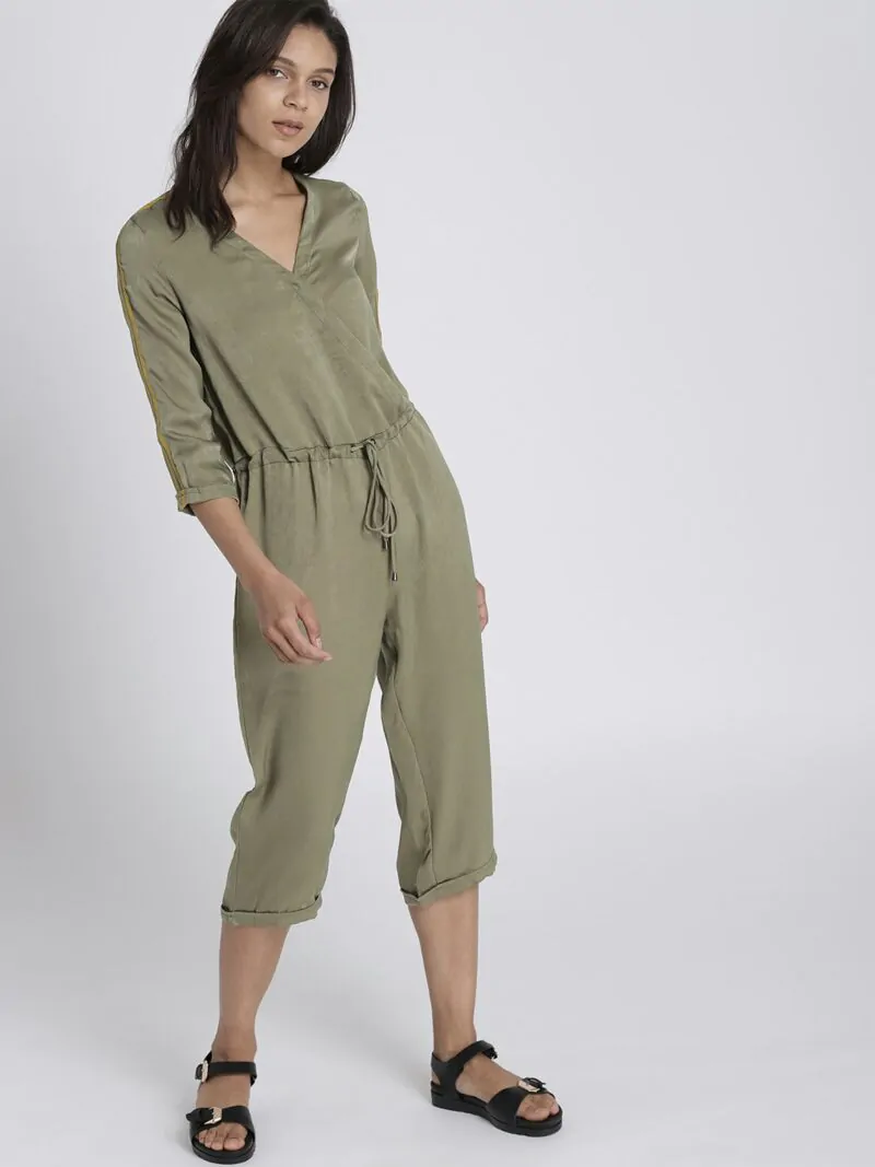 Olive Green Solid Capri Jumpsuit