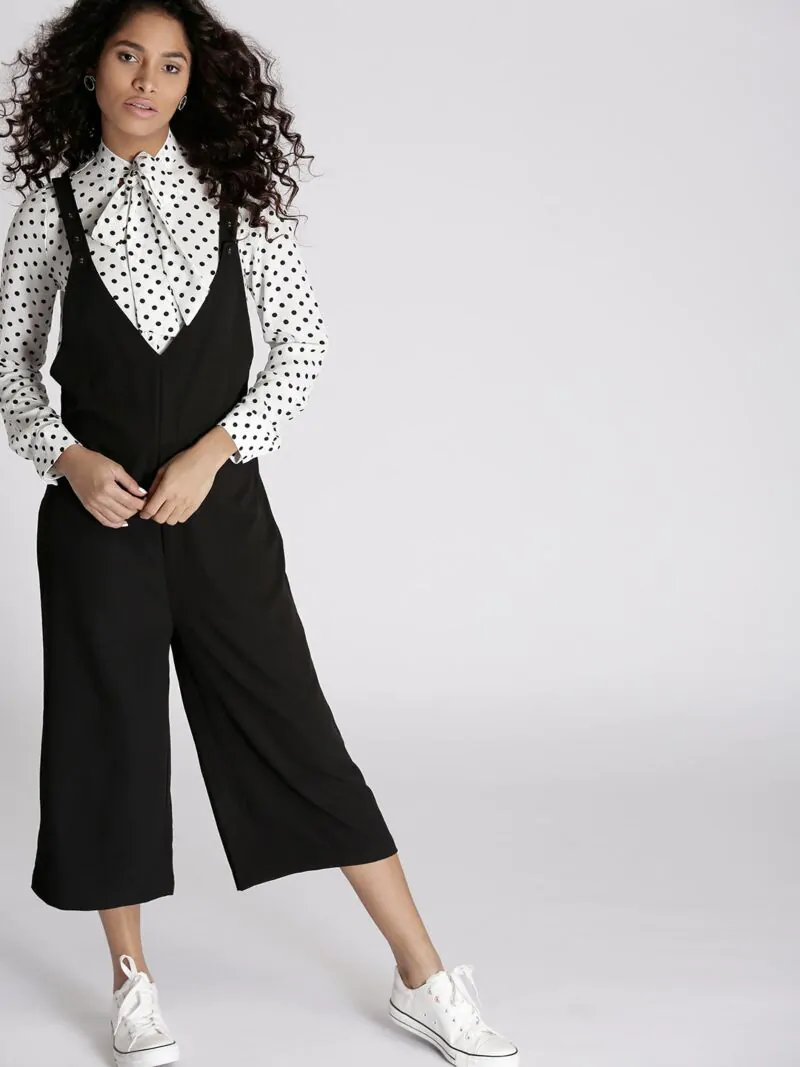 Black Solid Culotte Jumpsuit