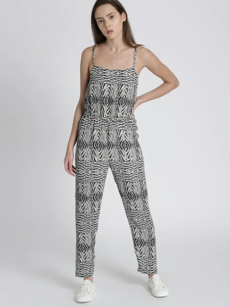 Grey & White Printed Jumpsuit