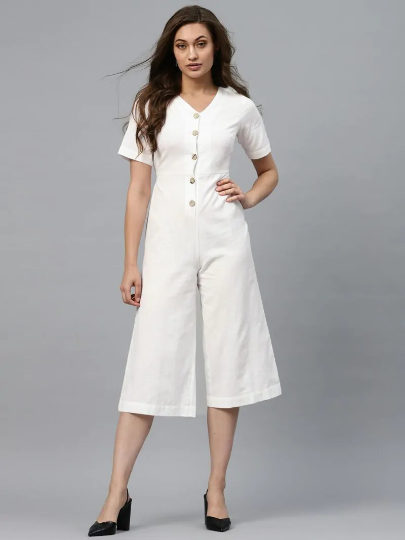 White Solid Culotte Jumpsuit