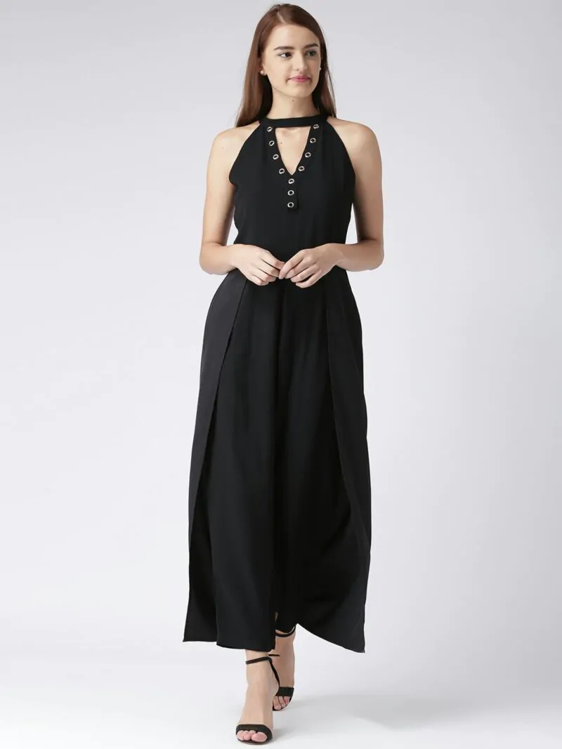 Women Black Solid Layered Basic Jumpsuit