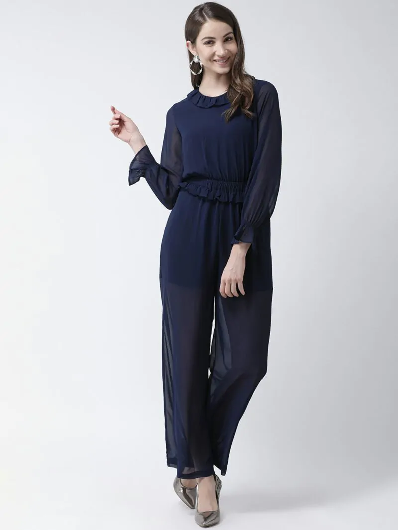 Women Navy Blue Solid Basic Jumpsuit