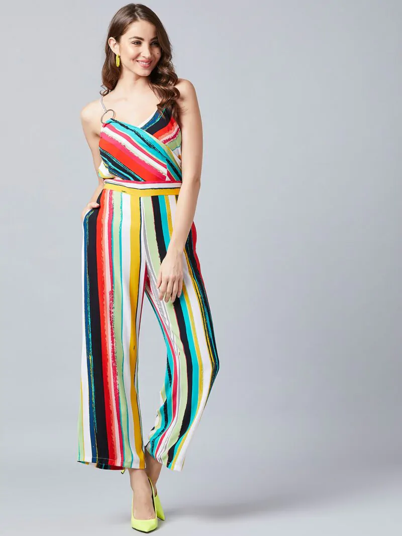 Women Multicoloured Striped Basic Jumpsuit