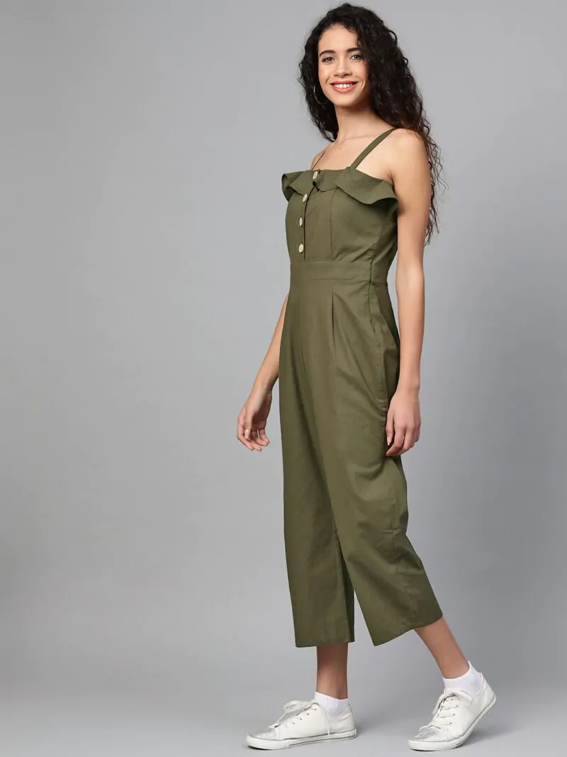 Women Olive Green Solid Basic Jumpsuit