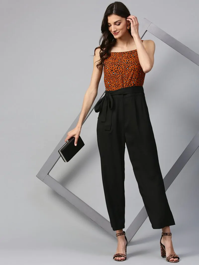 Brown & Black Printed Basic Jumpsuit