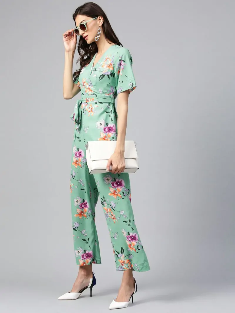 Green & Lavender Printed Basic Jumpsuit