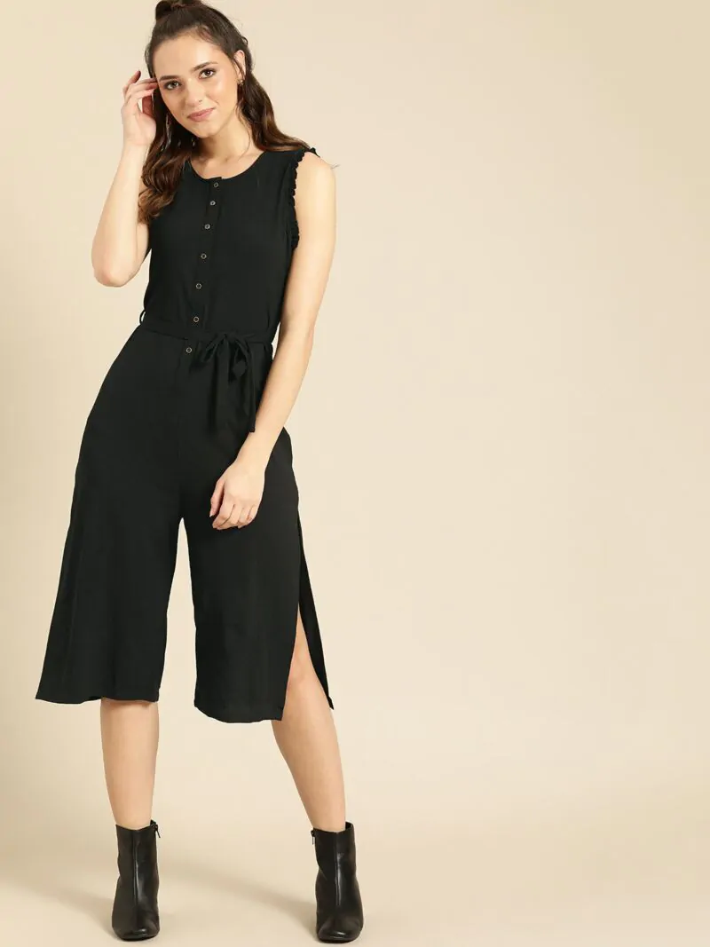 Women Black Solid Culotte Jumpsuit