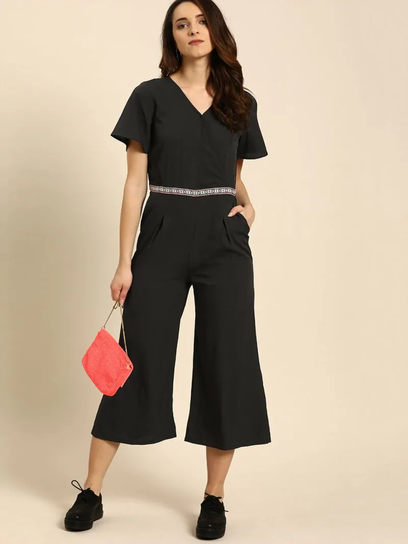 Women Black Solid Basic Jumpsuit