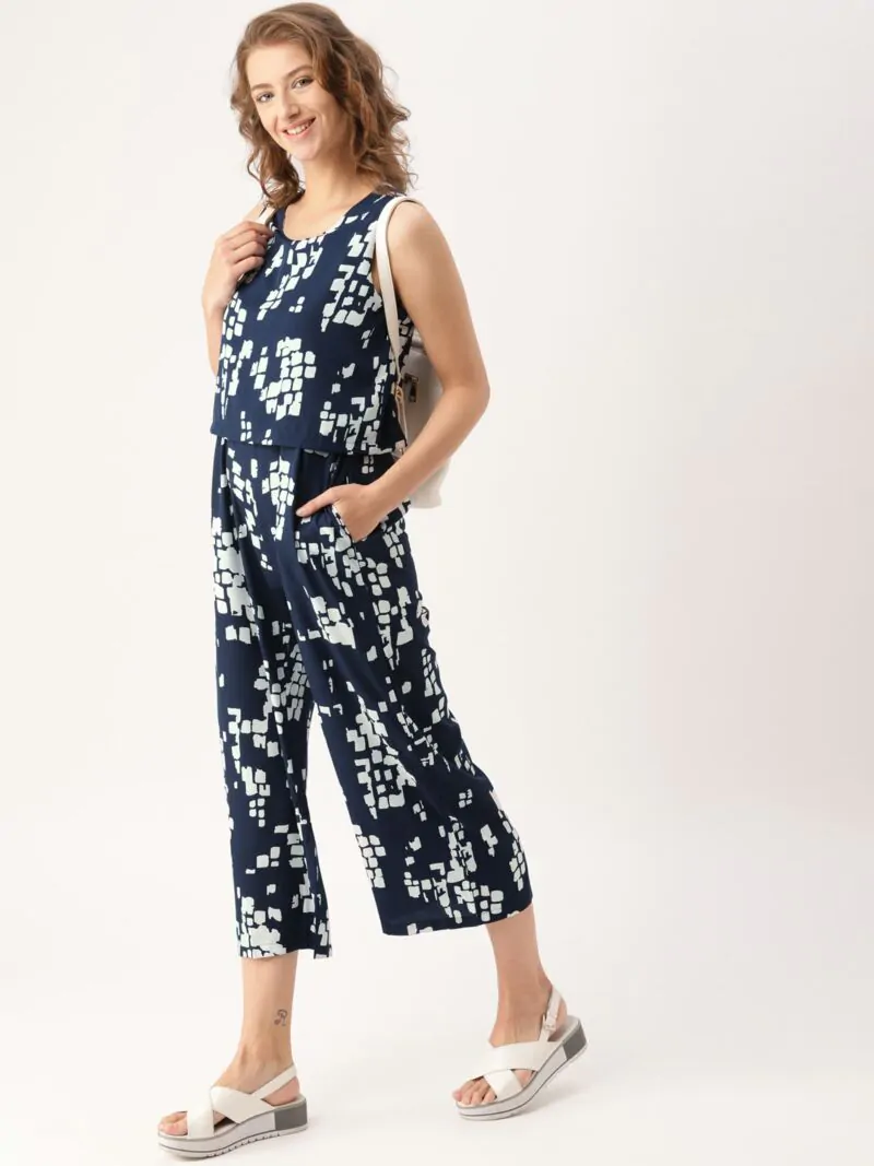 Blue Printed Basic Jumpsuit
