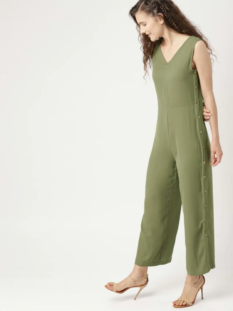 Green Solid Basic Jumpsuit
