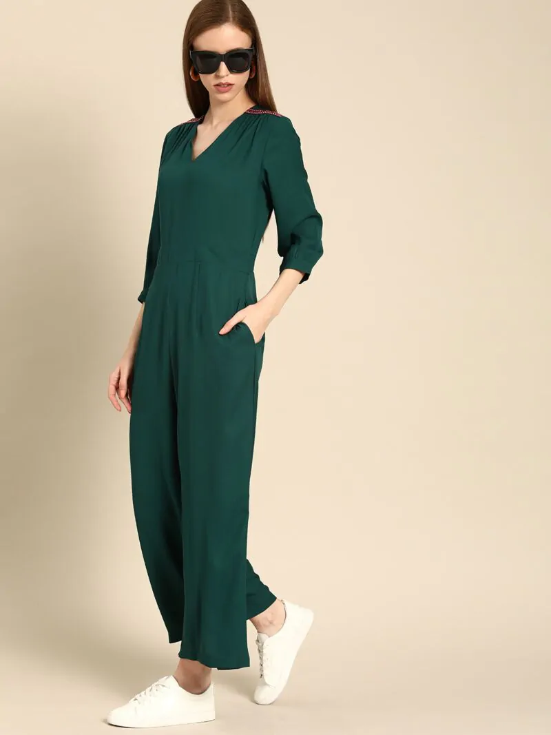 Women Green Solid Basic Jumpsuit