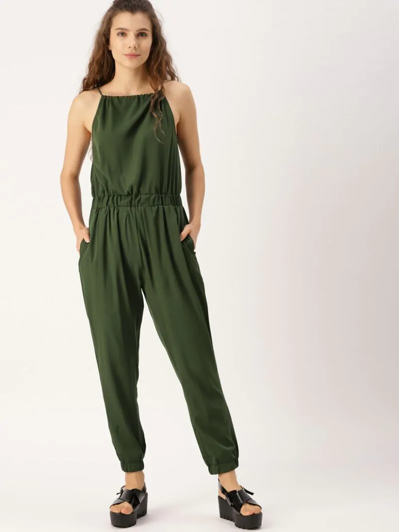 Olive Green Solid Basic Jumpsuit