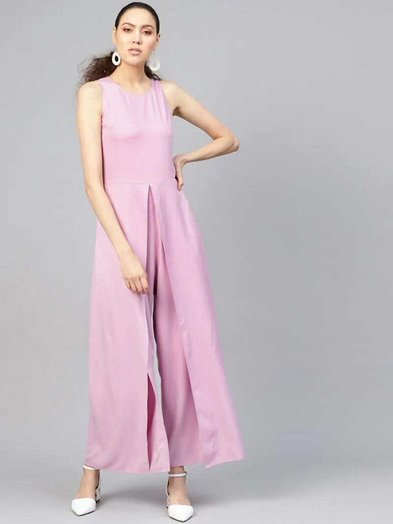 Women Lavender Solid Layered Detail Basic Jumpsuit