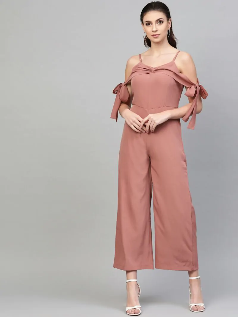 Women Dusty Pink Solid Basic Jumpsuit