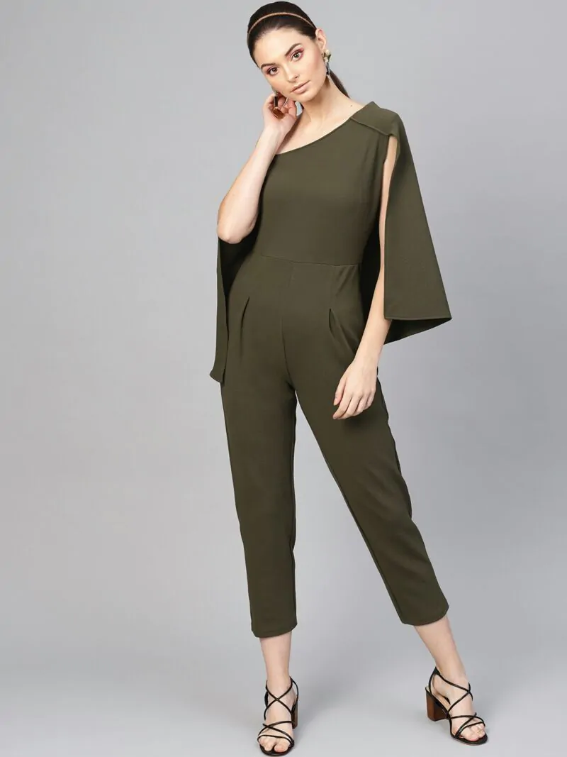 Women Olive Green Solid Culotte Jumpsuit