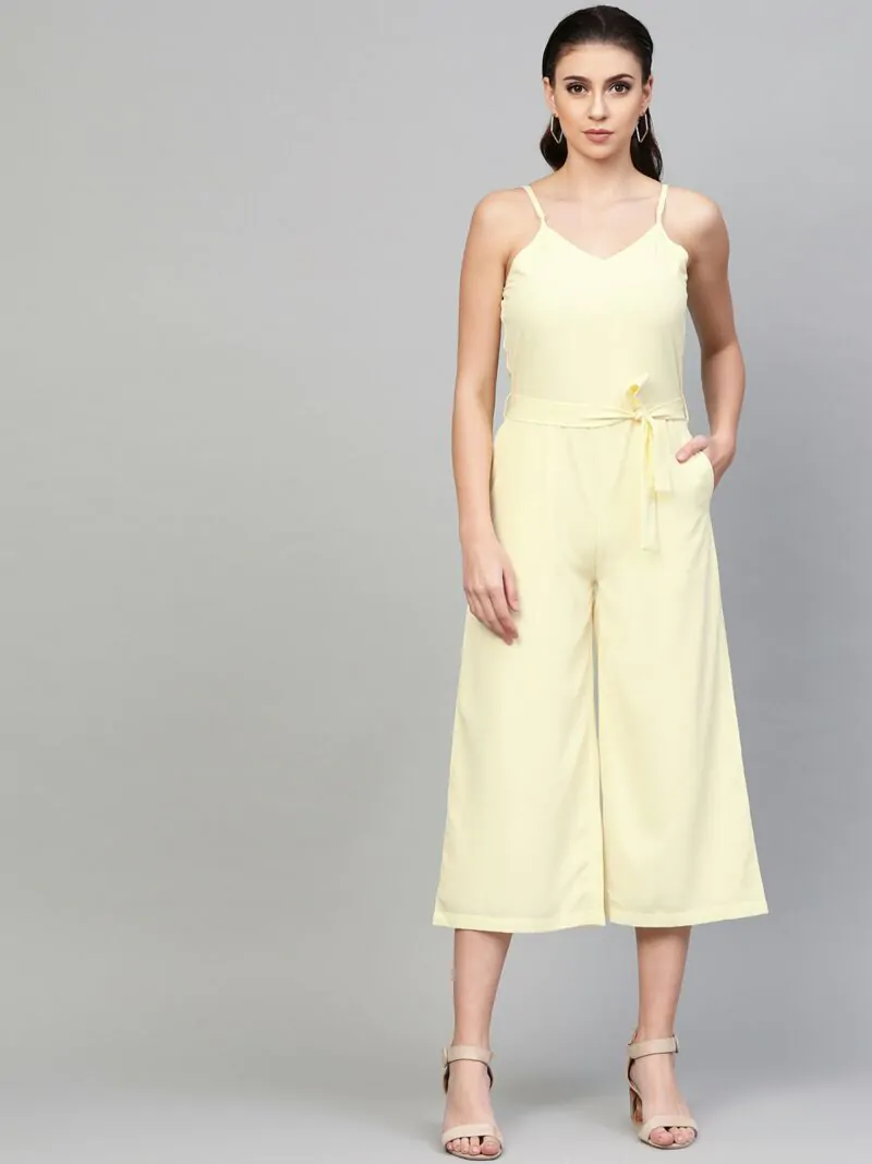 Women Cream-Coloured Solid Culotte Jumpsuit