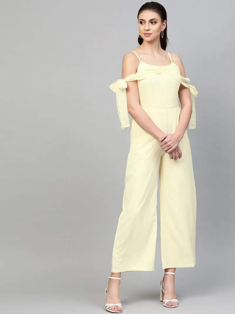 Women Cream-Coloured Solid Basic Jumpsuit