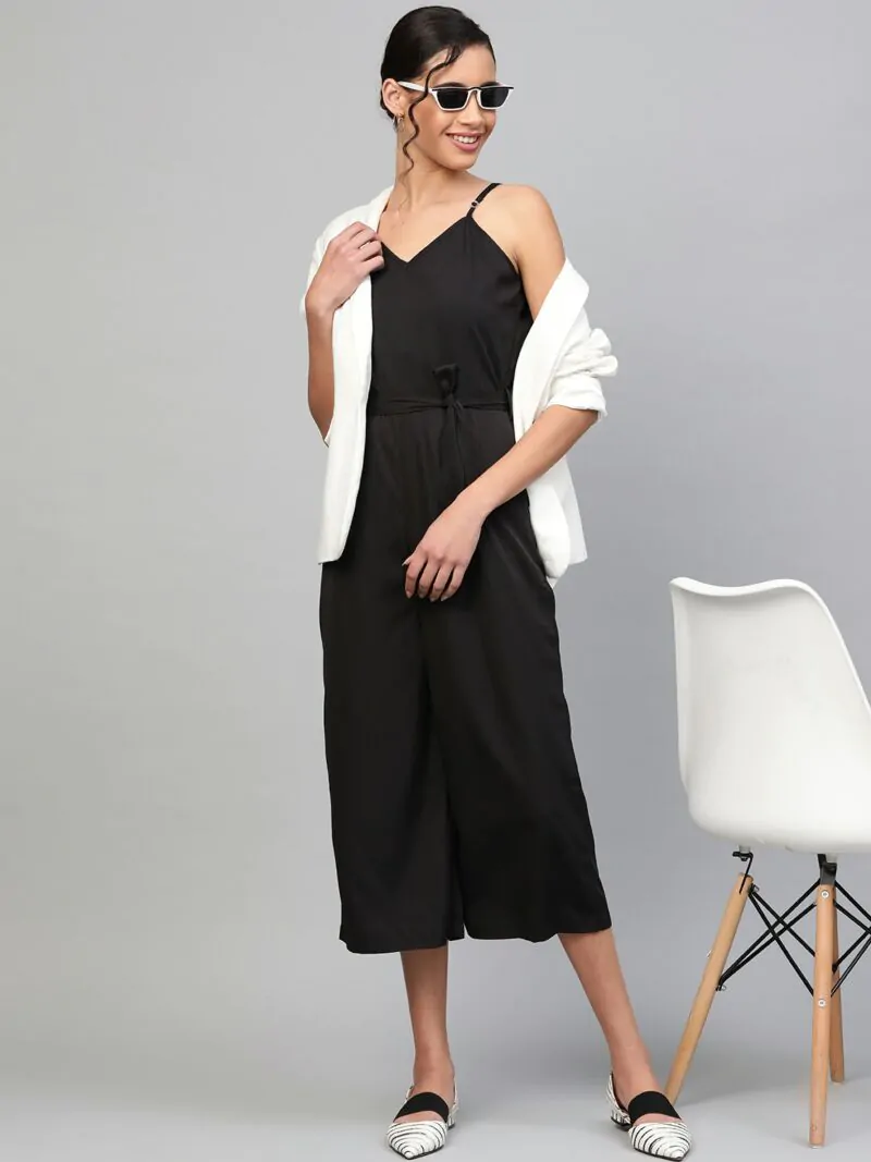 Women Black Solid Culotte Jumpsuit