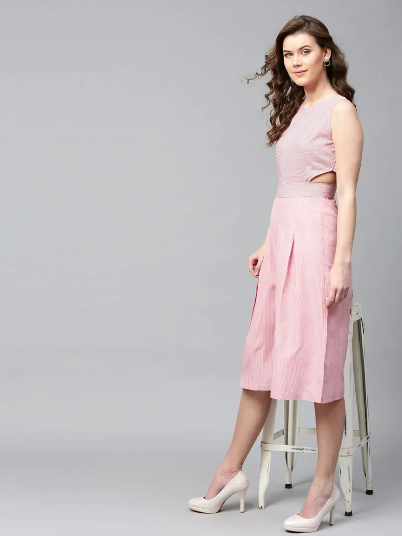 Red & White Striped Culotte Jumpsuit