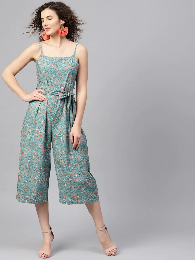 Blue & Orange Printed Culotte Jumpsuit