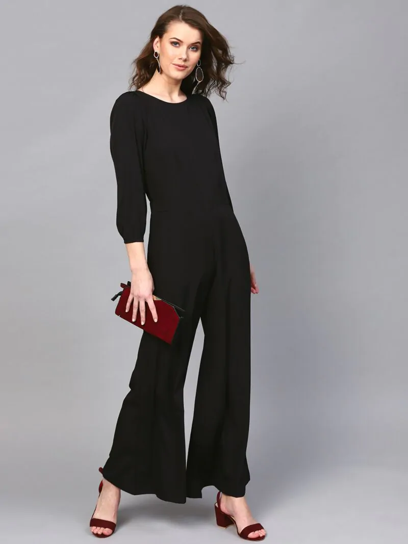Black Solid Basic Jumpsuit
