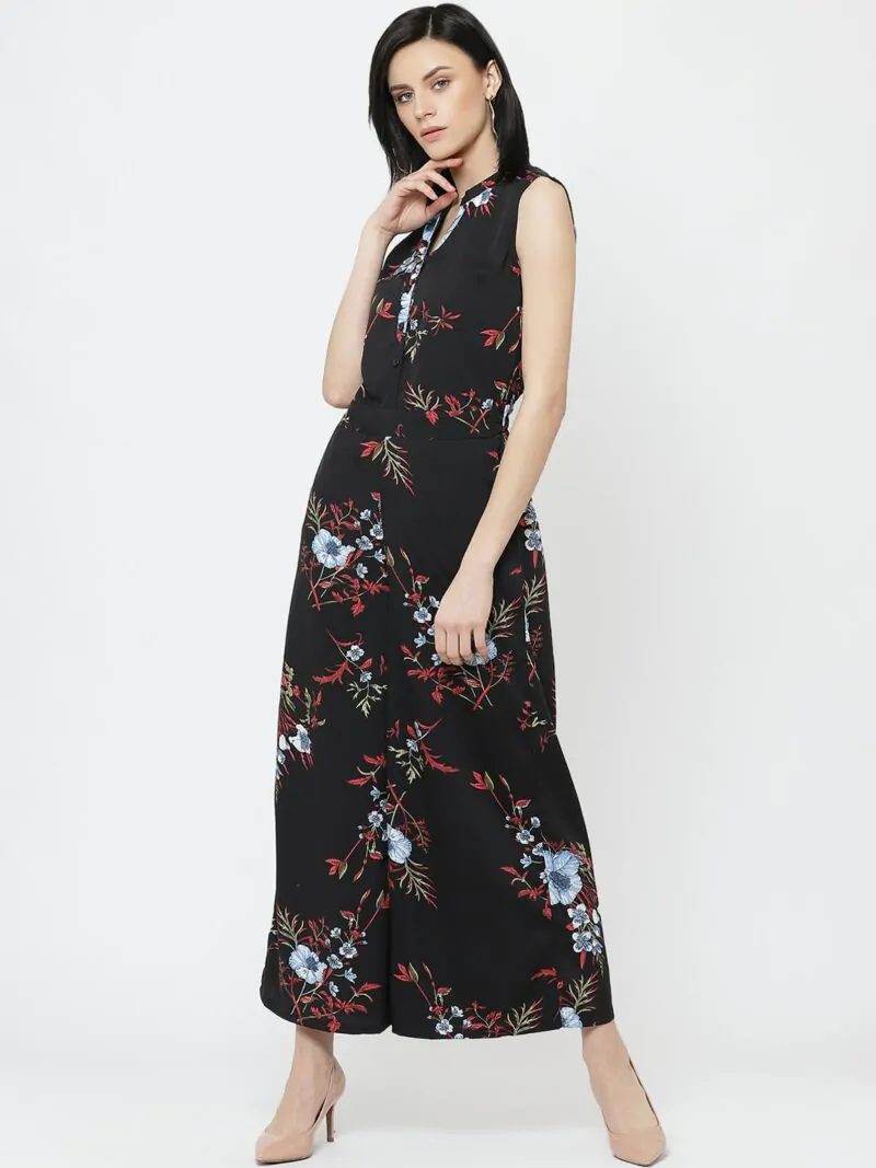 Women Black & Red Printed Basic Jumpsuit