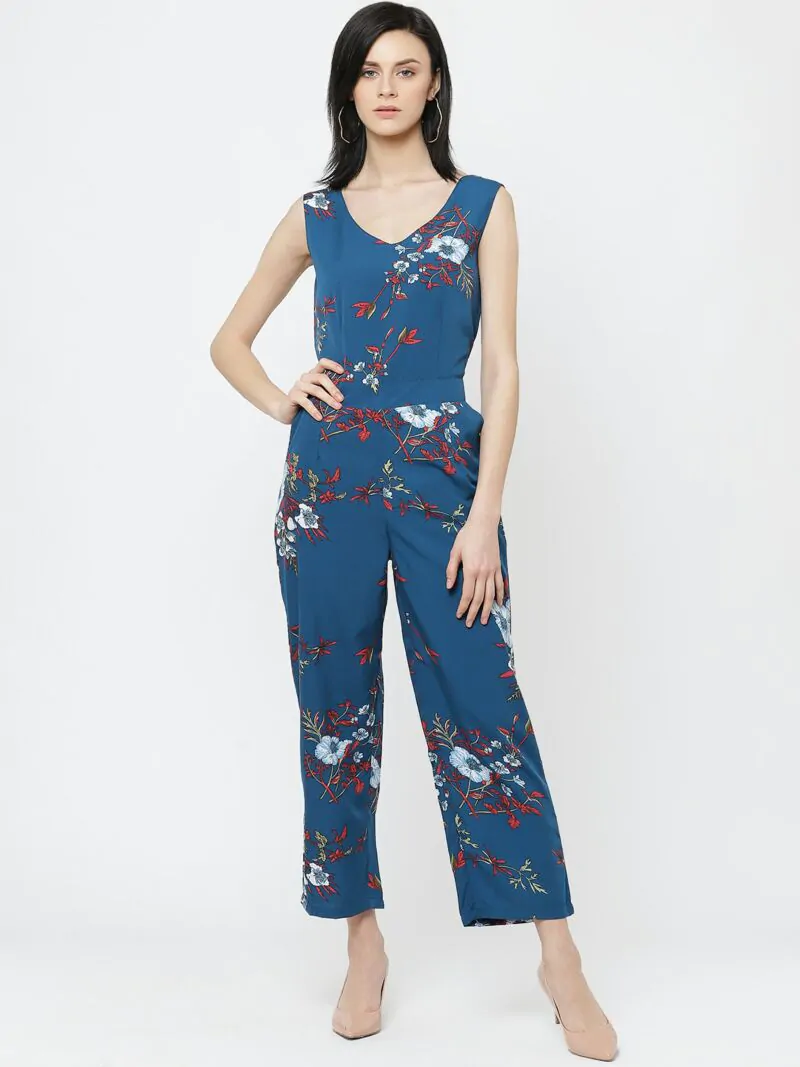 Women Navy Blue & Red Printed Basic Jumpsuit