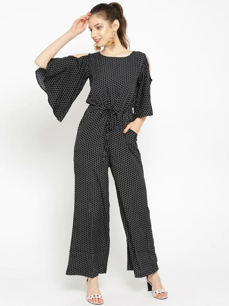 Women Black & White Printed Basic Jumpsuit