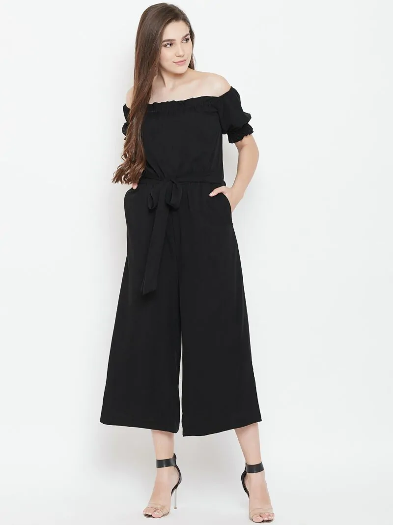 Women Black Solid Off-Shoulder Basic Jumpsuit